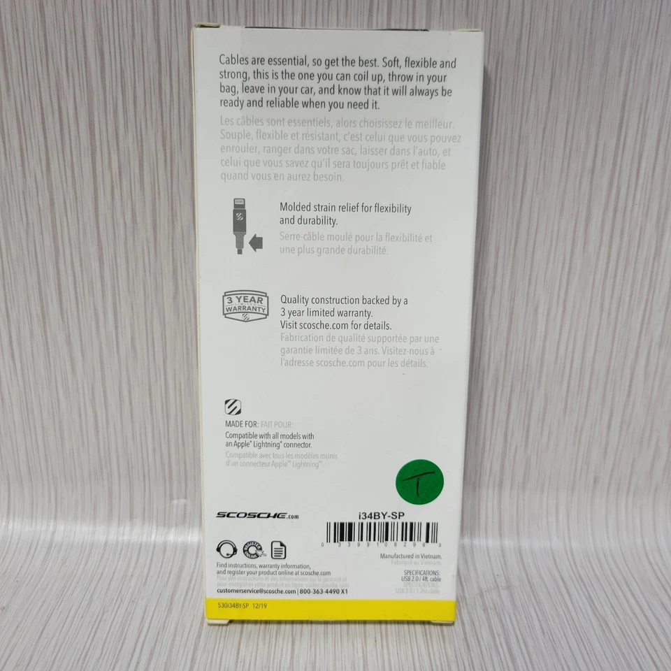 Scosche Strikeline USB-A to Apple 8-Pins Charge & Sync Cable - 4 FT - Black™ - Image 2 of 4