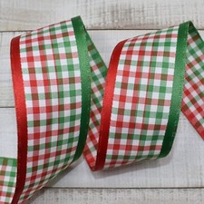 Christmas Red Green White Jello Gingham Plaid Ribbon 1.5"W x 5 Yards