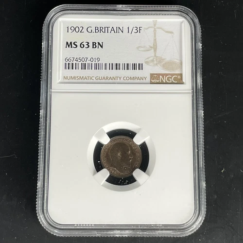 NGC Graded Great Britain 1902 1/3F Third Farthing MS 63 BN MS63 Coin