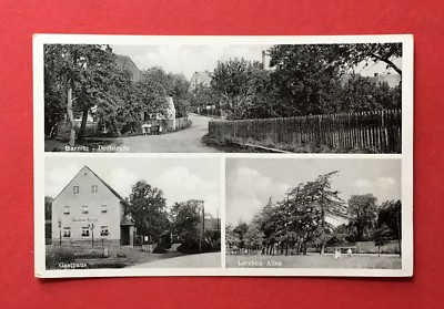 Postcard Barnitz near Meissen 1938 Dorfstrasse, Guest House and Lerchen Allee (42448