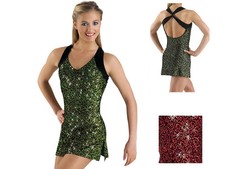 NEW Rock n Roll Red Black Sequin Jazz Pom Dance Competition Costume Dress Top