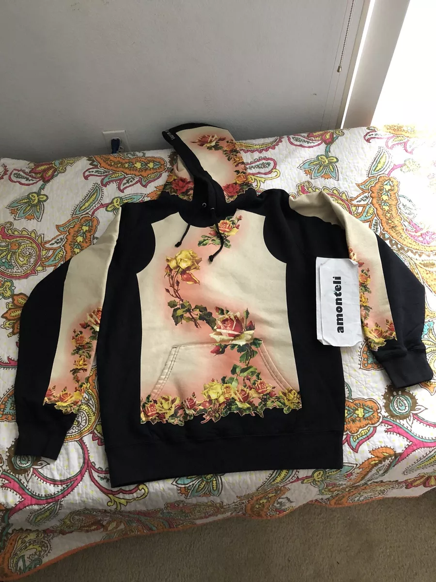 BRAND NEW SUPREME X JEAN PAUL GAULTIER FLORAL PRINT HOODIE SS19 BLACK - LARGE