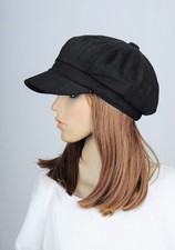 M208 Black Solid Cool Trendy Winter Autumn Hat Cap Visor Newsboy Women's