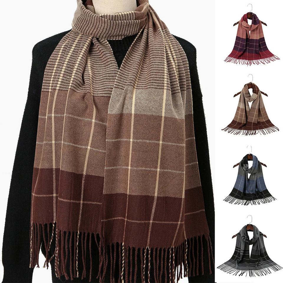 Women Winter Plaid Scarf Soft Fluffy Thick Warm Pashmina Shawl Tassel Scarves v - Image 4 of 4