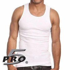 PRO 5 MENS WHITE A-SHIRTS COTTON UNDER SHIRT WIFE BEATER SM-3X