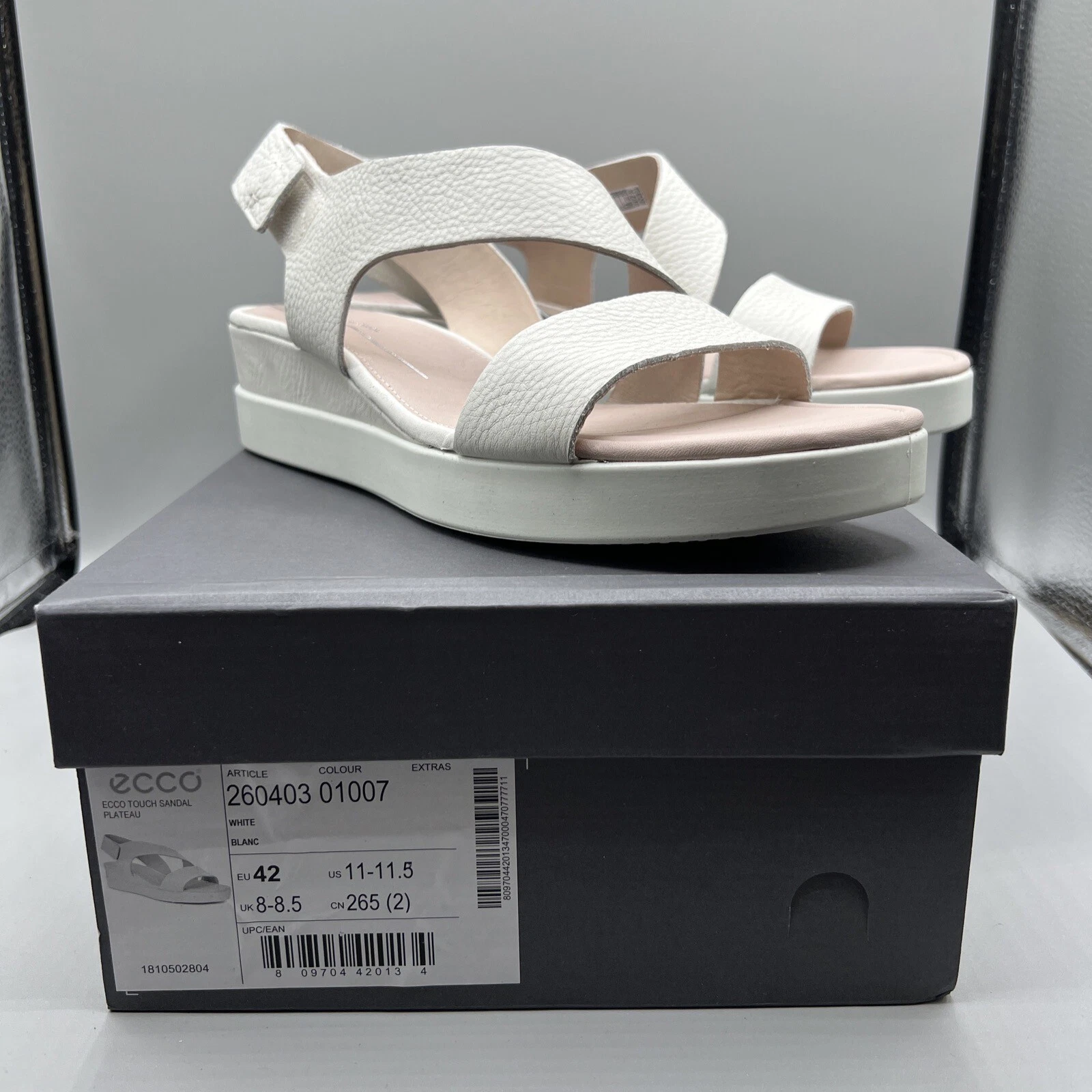 ECCO Touch Sandalo Plateau Zeppa Lt Beige 2 Cinturini Pelle 260403 US 11 11 5 EU 42