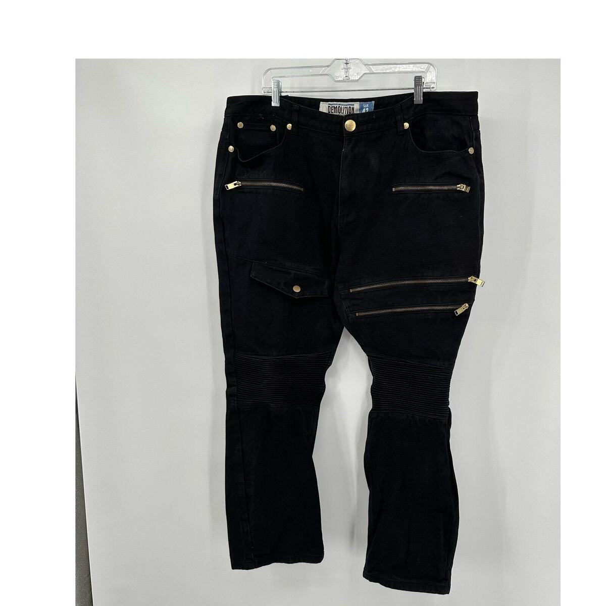 Demolition Jeans Mens Size 42 Black Moto Cargo Zip Pockets Demolition Jeans Mens Size 42 Black Moto Cargo Zip Pockets
