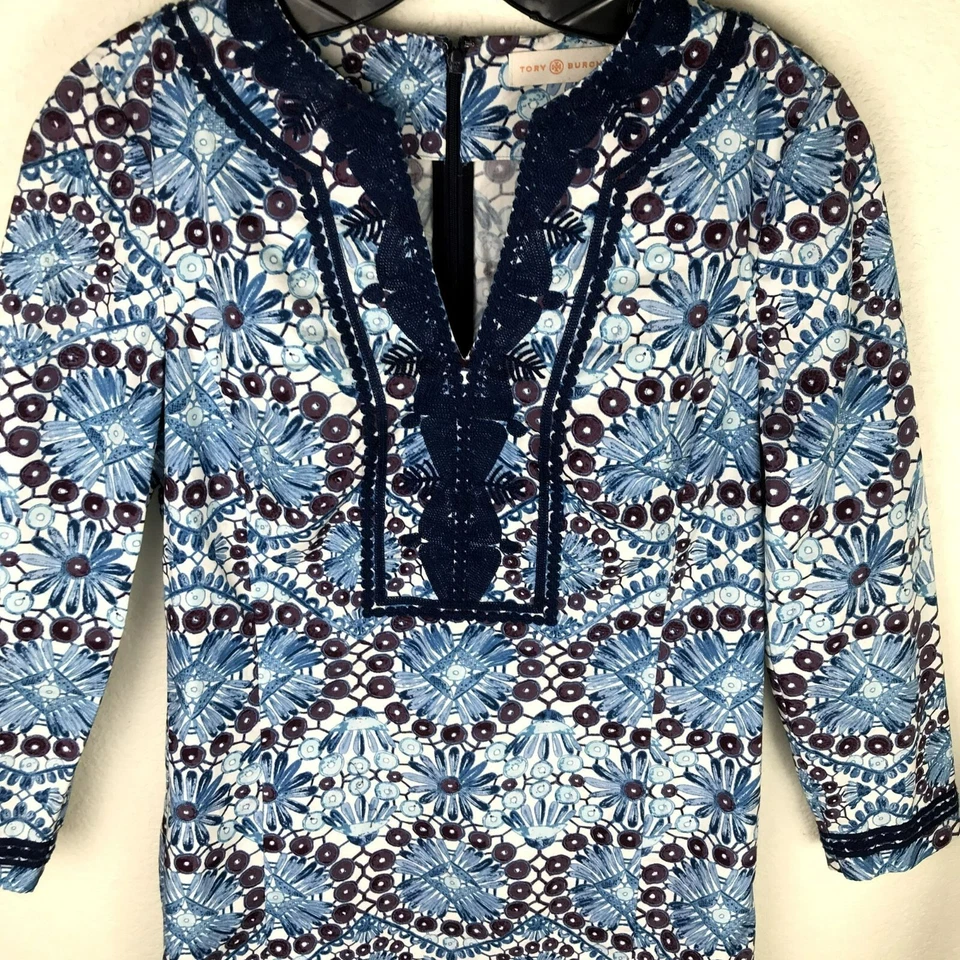 Vestido recto de algodón floral azul Tory Burch, talla 0 Foto 2 de 4