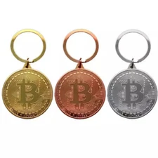  Bitcoin Keychain Gold/Silver Plated Bitcoin Keychain Business Gifts 3 Color's