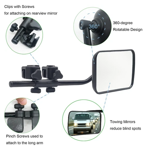 Pair Universal Towing Mirrors Multi Fit Clamp On Caravan 4x4 Trailer Side mirror - Picture 2 of 11