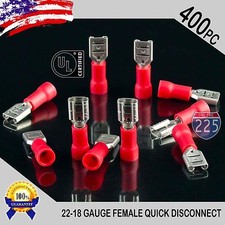 400 Pack 22-18 Gauge Female Quick Disconnect Red Vinyl Crimp Terminals .187" US