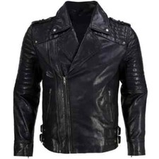 Lambskin Real Men's New Leather Black Jacket motorcycle biker Biker Jacket Coat
