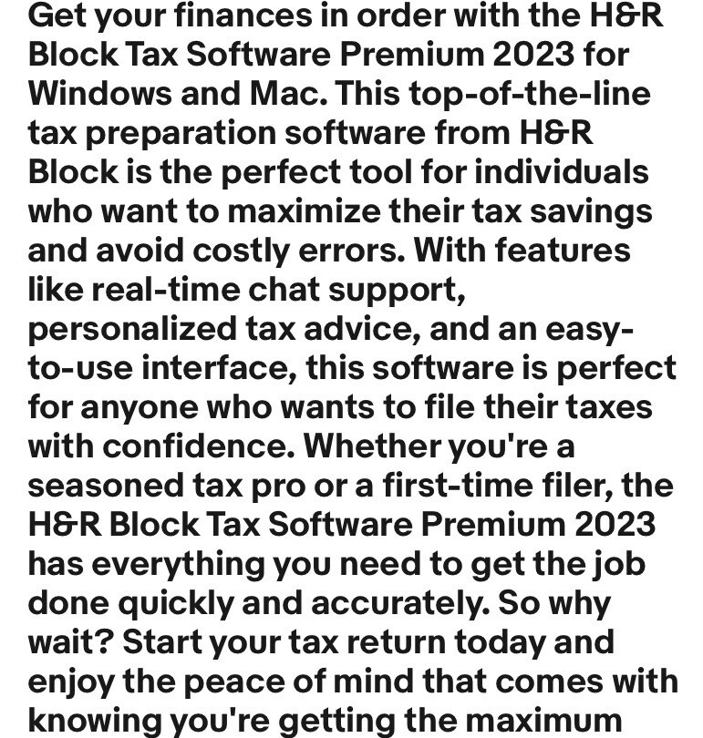 H&R block premium tax software 2023 ( PC and Mac Download Only) eBay