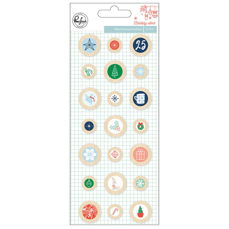 Pinkfresh Studio Holiday Vibes Christmas Wood Epoxy Button pfrc600618-image