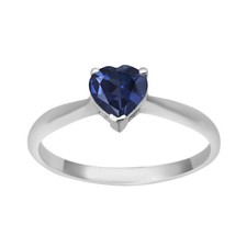 925 Sterling Silver Heart Shape Blue Sapphire Solitaire Valentine Gift Ring