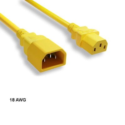 LOT 10pcs Yellow 8ft 18AWG Color Power Cable IEC60320 C13 to IEC320 C14 10A/250V