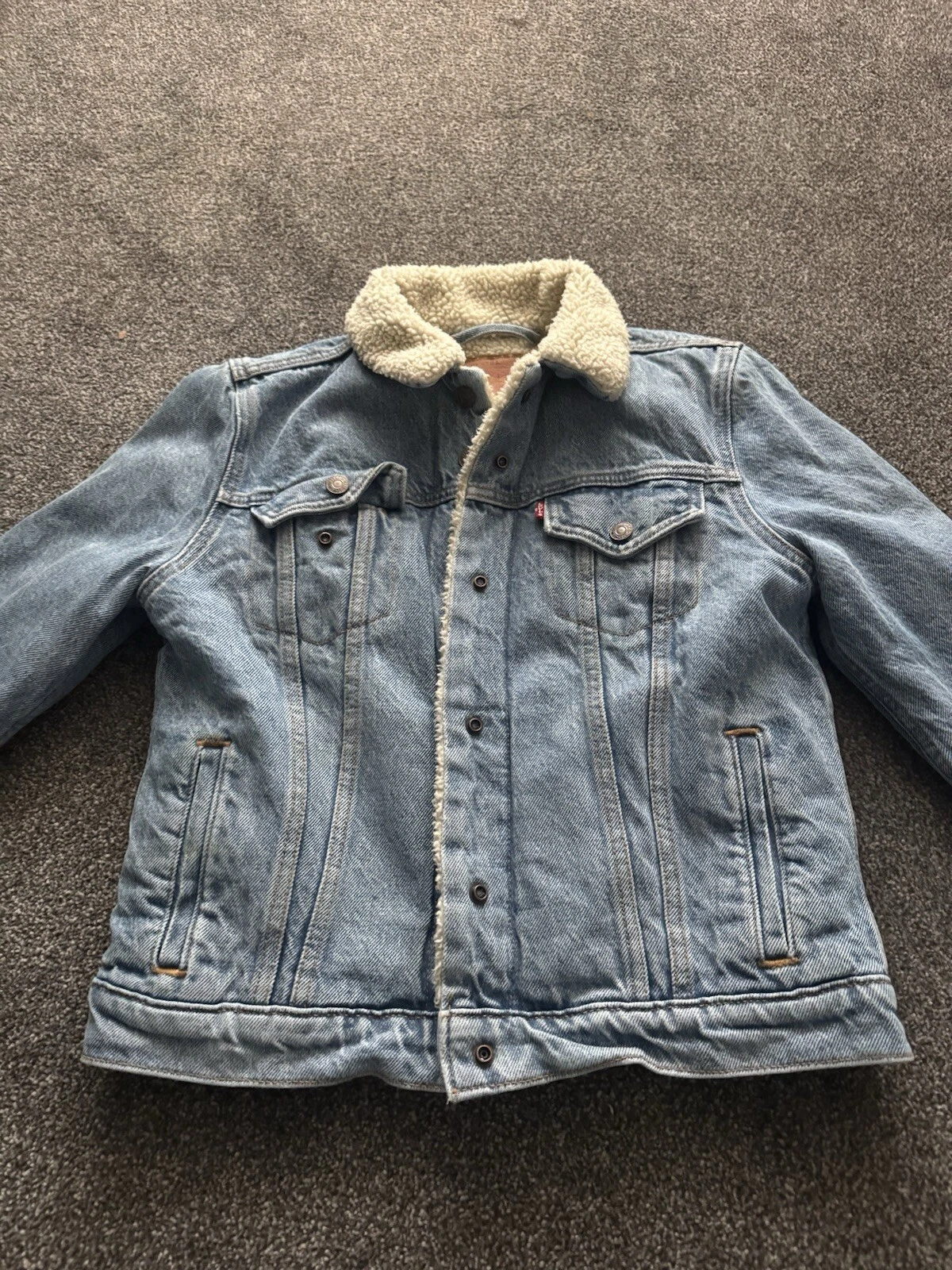 Levi's Sherpa Lined Trucker Jacket Unisex Small Denim Jacket Light Blue wash