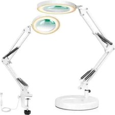 Lampe LED avec Loupe 5X Métal Bras Oscillant 3 Modes de Couleur Verre 4,1" Blanc