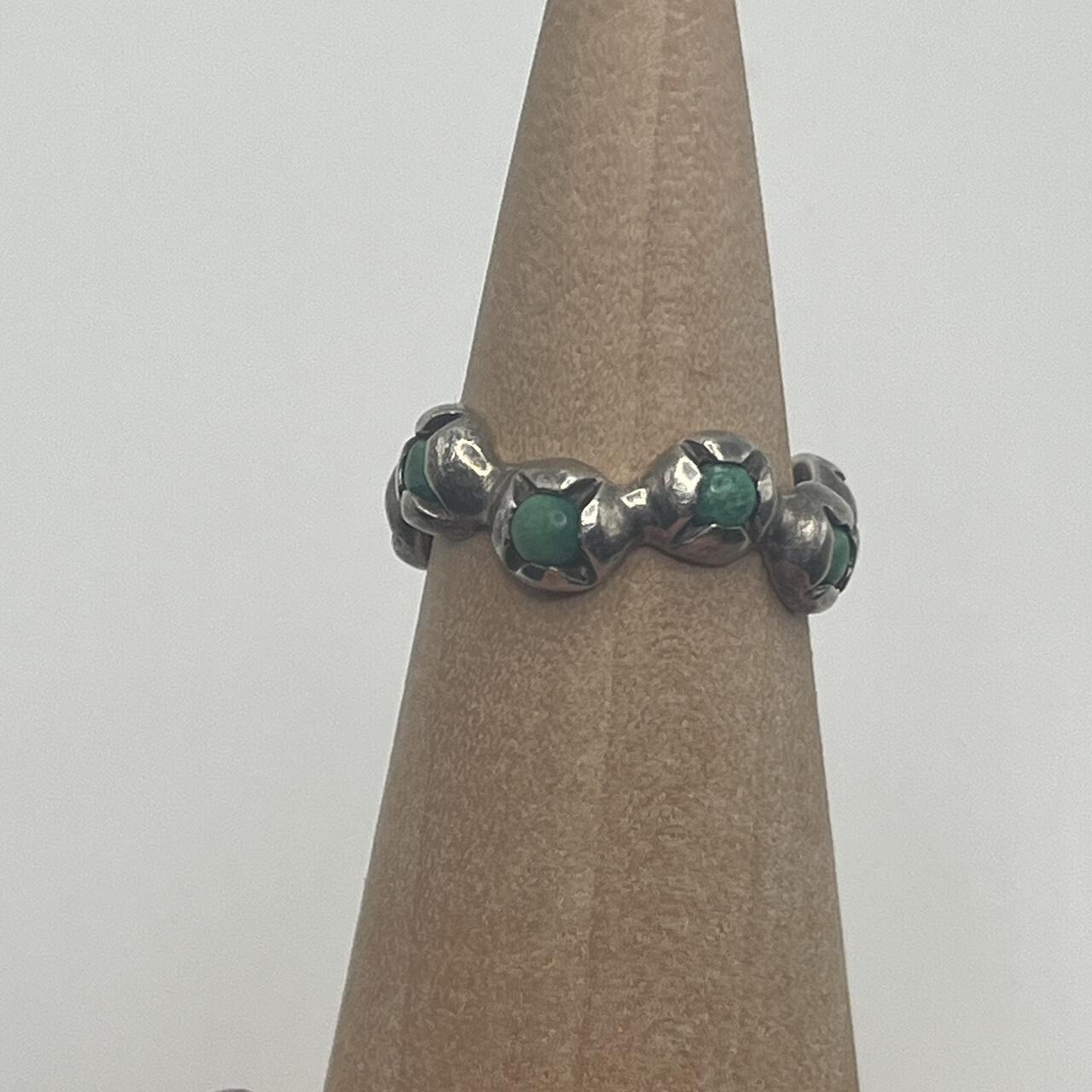 Sterling funky unique boho green stone ring Size … - image 6