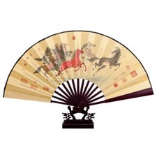 8 Inch Chinese Style Bamboo Handle Folding Fan Landscape Painting Man Home Decor