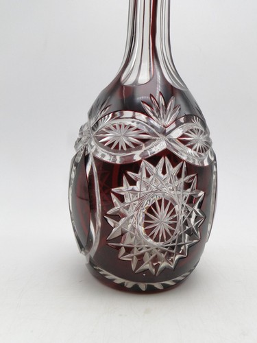 Old Bohemian Ruby Red Cut To Clear Case Glass Decanter Bottle 8¾in (No Stopper) - Picture 4 of 6