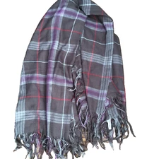 MICHAEL STARS PLAID SCARF WRAP SHAWL 82"x48" BROWN PURPLE ACRYLIC WOMENS 