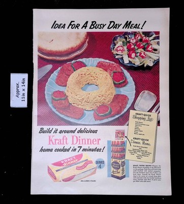 1953 KRAFT DINNER MACARONI & CHEESE, BROILED MEAT SLICES & SALAD Print Ad 55262