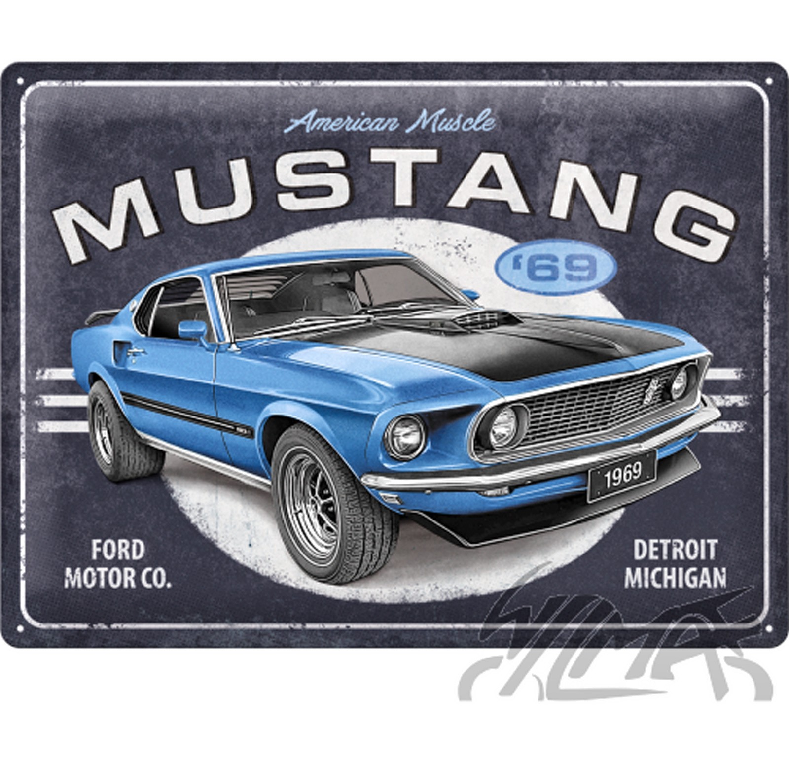 Plaque Ford Mustang 1969 bleue 30x40 cm, le cadeau idéal pour un collectionneur