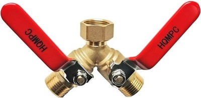 Leak-Proof Brass Garden Hose Y Splitter - Easy Turn Stainless Steel Handle