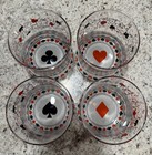 Royal Flush Poker Casino Low Ball Bar Glasses MCM Vintage Club Poker Cards Set 4 — photo 1
