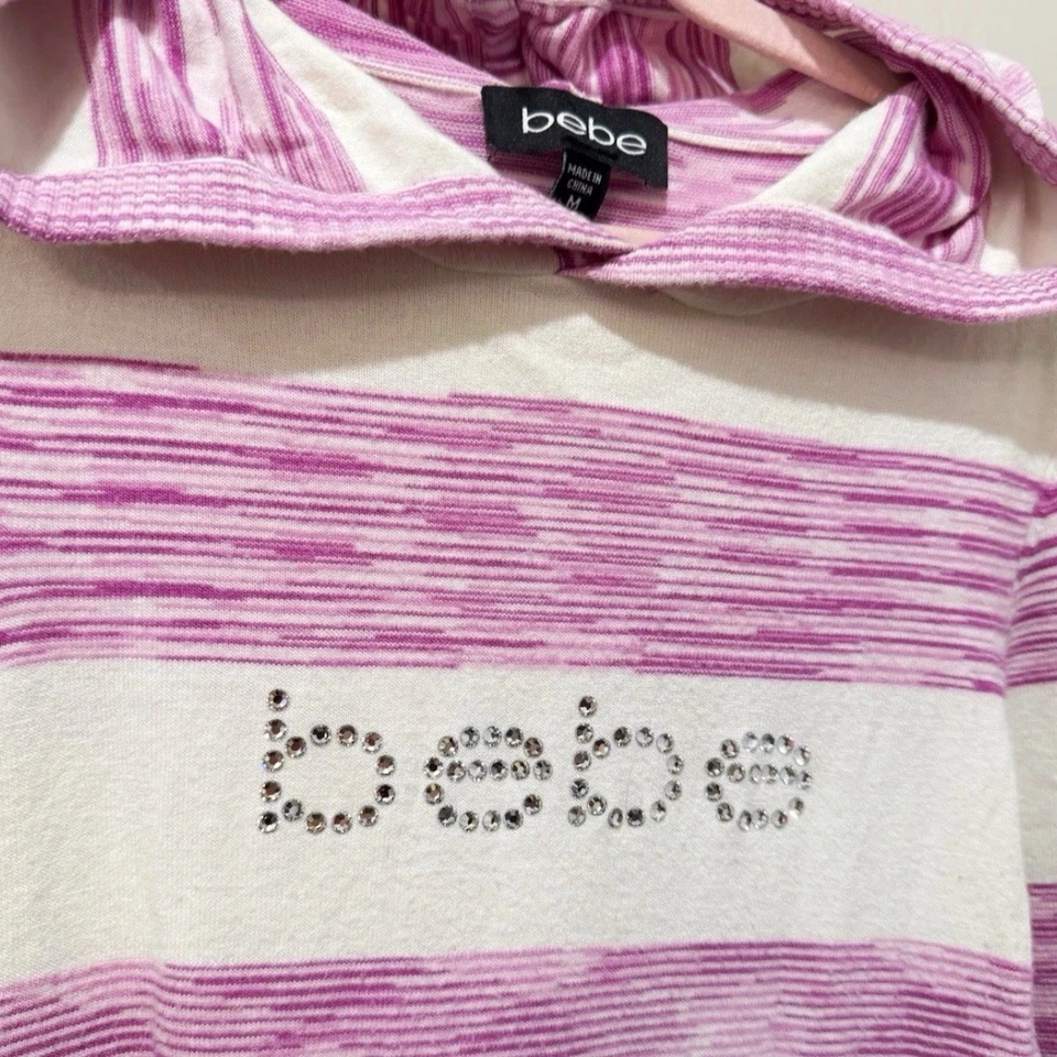 Camisa Bebe Mediana Estrás Logo Rosa Blanco Rayas Manga 3/4 Suéter Y2K Capucha Foto 3 de 4
