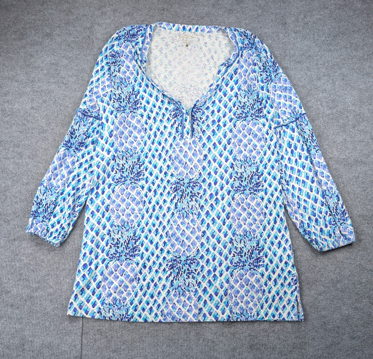 Lilly Pulitzer Joy Dress Womens XL Blue Pineapple Coastal Resort Vacation Beach