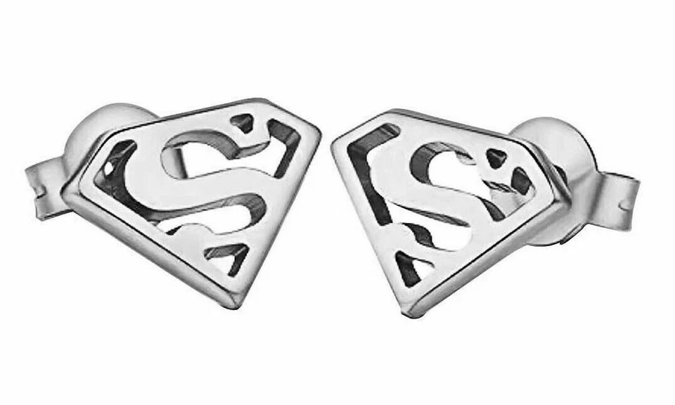 Brincos femininos e masculinos folheados a ouro branco prata 925 Superman - Imagem 4 de 4