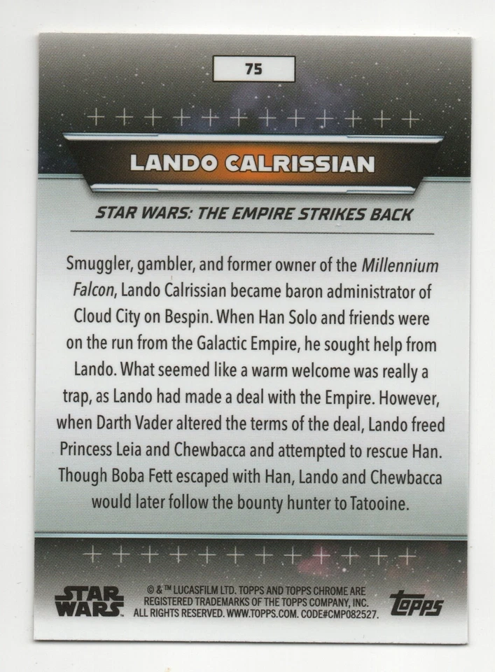 2024 Topps Star Wars Hyperspace #75 Lando Calrissian Gold Dust Refractor /50 - Image 2 of 2