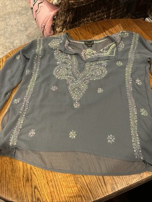 Diva Ji Indian Style Kurti  Beautiful Gray W/ Iridescent Sequins Size M