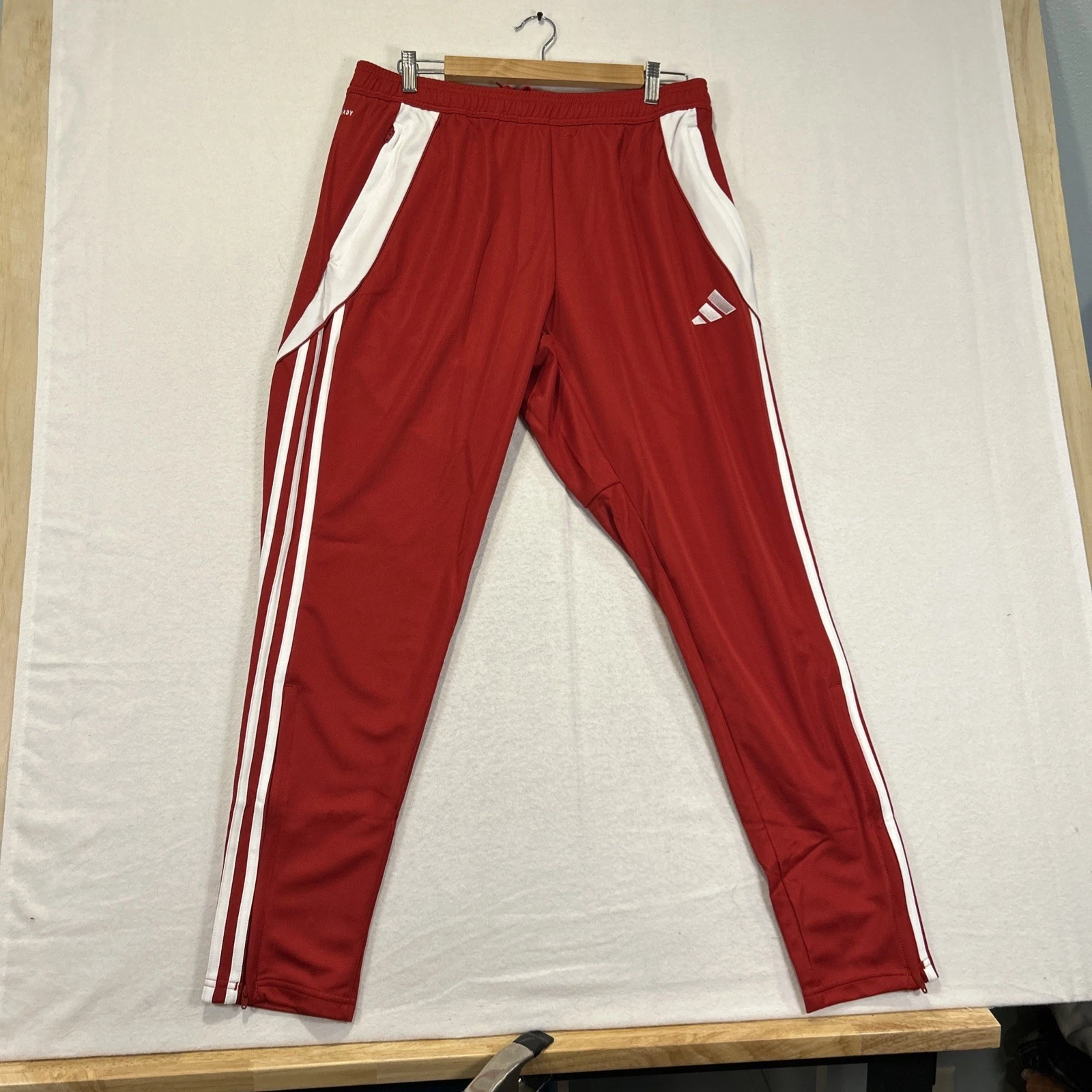 Adidas Tiro 24 Track Pants Mens Large Red White Stripe Tapered Zip Pockets NWT