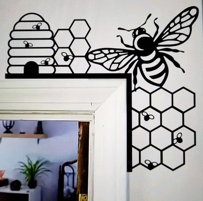 HONIGBIENE UND BIENENSTOCK METALL TÜR/WANDKUNST HÄNGEHALTERUNG schwarz 20x20cm dunkel Geschenkartikel