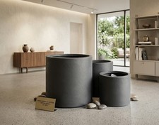 Pflanzkübel anthrazitfarben Clayfibre leicht Übertopf Blumentopf 3 Größen