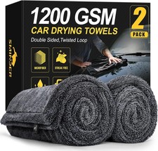 2-Pack 1200 GSM Car Drying Towels – Microfiber for Cars X Large, Gray 