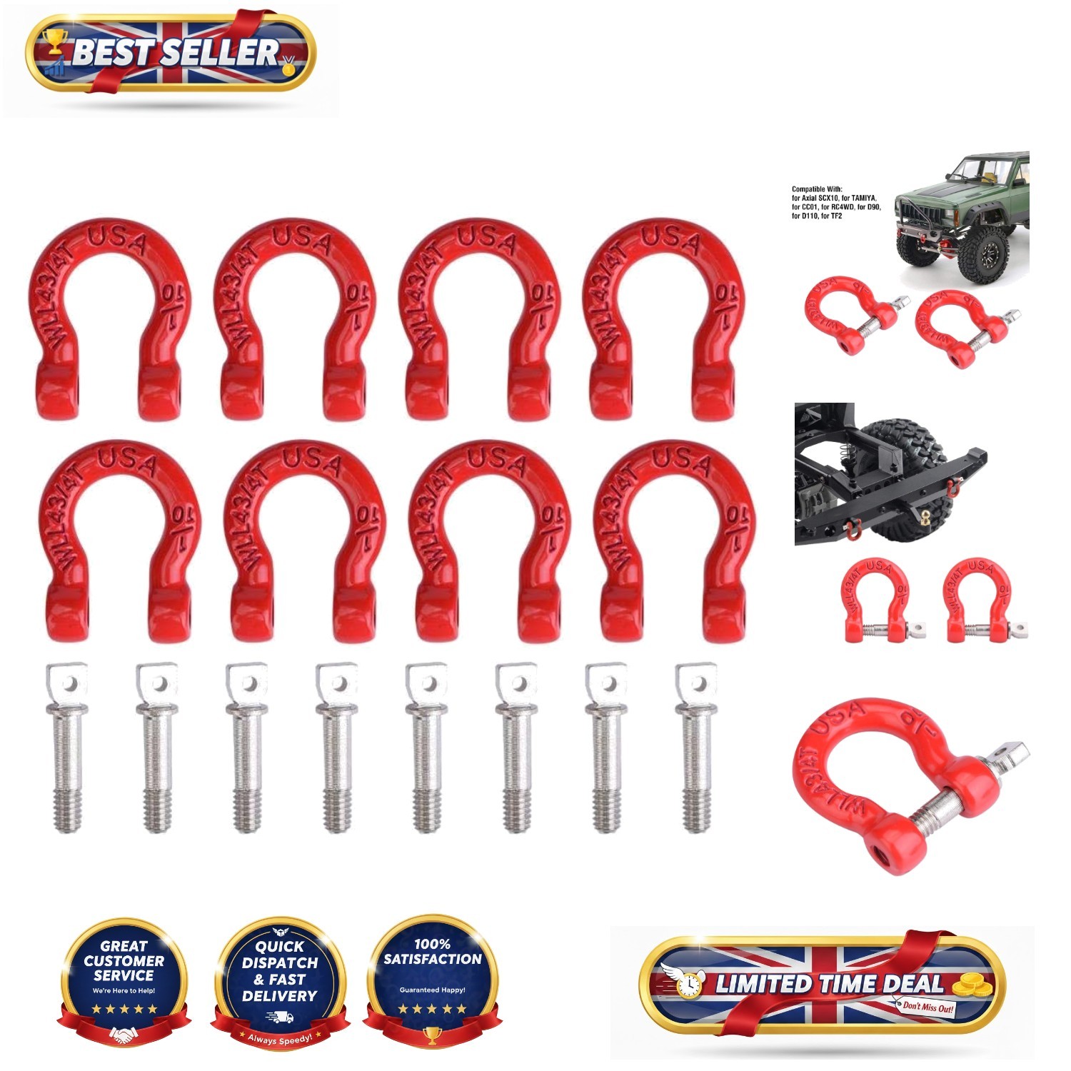Remote Control RC Car Trailer Buckle - 8 Metal Shackles for Enhanced Performance