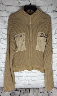 BAUM UND PERFGARTEN Clyde 1/4 zip Cargo Wool Blend Sweater in Camel XL