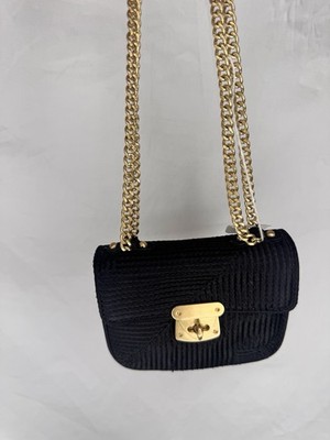 Talbots Vintage Black Quilted Sateen Crossbody Mini Wallet Purse with Chain