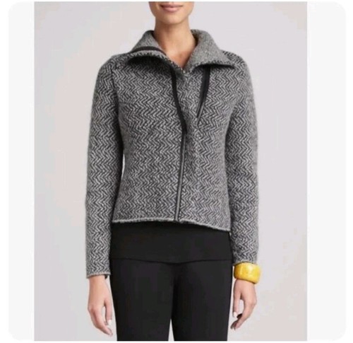 Eileen Fisher Organic Wool/Alpaca Tweed Short Coat w/Stand up Collar Grey Large