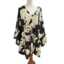 Anthropologie Bel Kazan Black Floral Ruffle Kaftan Caftan One Size Black Cream