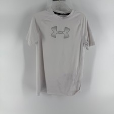Under Armour HeatGear T Shirt Youth Medium White Logo Fitted Athleisure Top