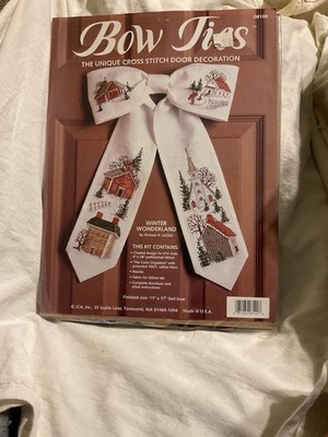 JCA Bow Ties Winter Wonderland Cross Stitch Kit Door Decor Open Unused #08100