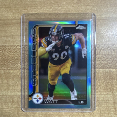 Topps 2025 Chrome Light Blue #258 T.J. Watt Pittsburgh Steelers /299 NFL Card