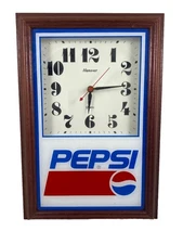 Vintage Pepsi Hanover Quartz Wall Clock Wood Frame Tested and Works