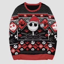 Disney The Nightmare Before Christmas Santa Jack Skellington Black Ugly Sweater