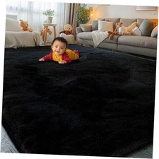 Rug Super Soft Shaggy Rugs for Bedroom, Fluffy Area Rug for 4x6 Feet Black